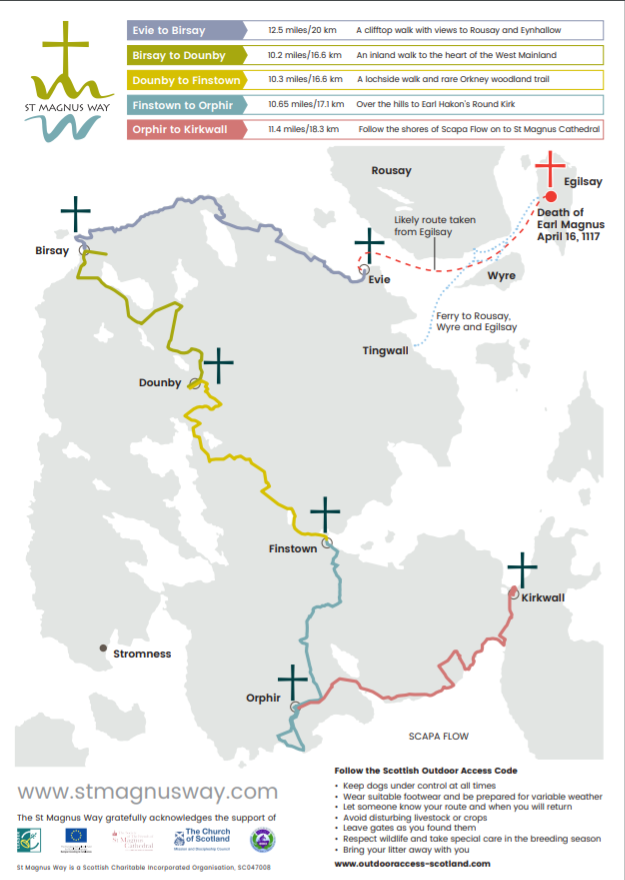 map of the St Magnus Way in Scotland